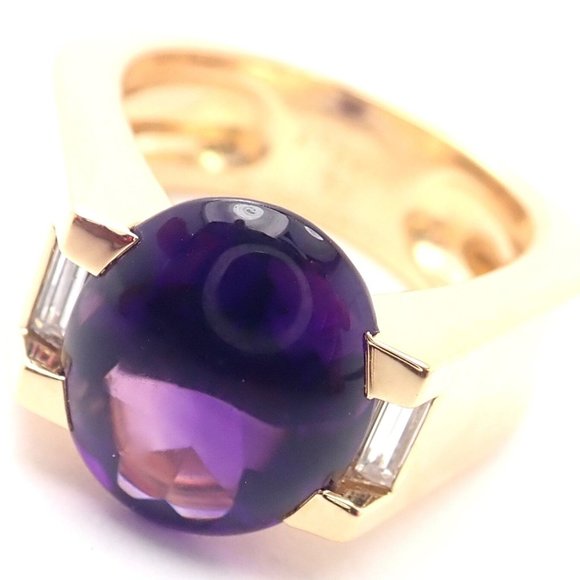 Authentic! Cartier Tankissi 18k Yellow Gold Diamond Large Amethyst Ring Paper - Picture 1 of 10